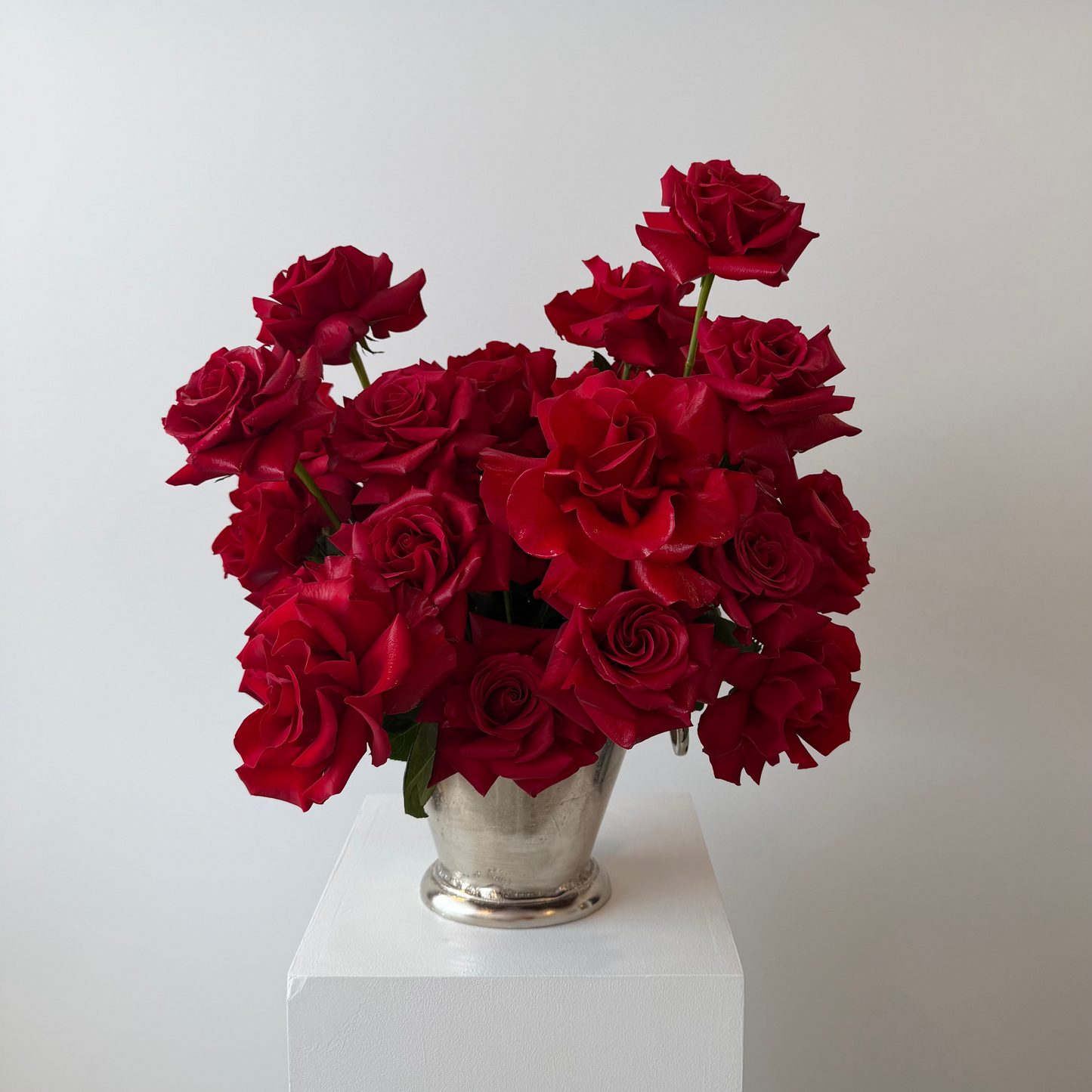 Vase Argenté de Roses Rouges SV