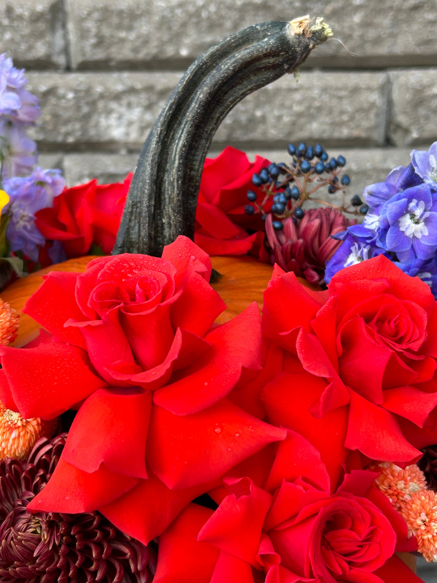 Large Pumpkin with Fresh Flowers