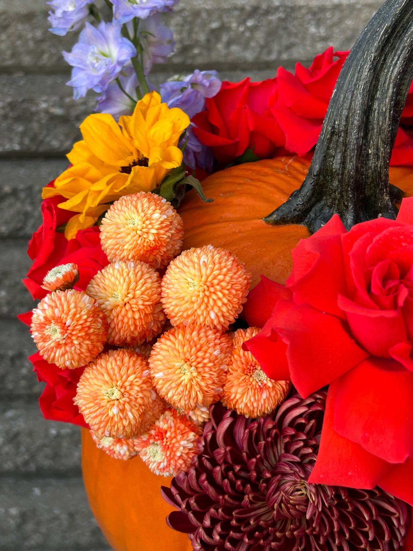 Large Pumpkin with Fresh Flowers