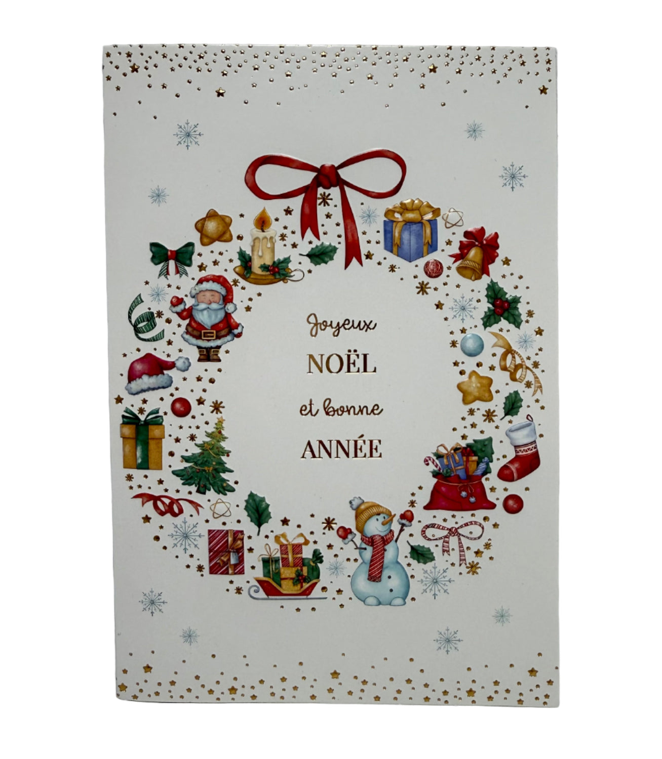 Decorative Christmas card with festive illustrations and text on a white background